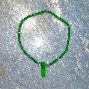 handmade Green and clear crystal beaded choker with dyed clear quartz pendant